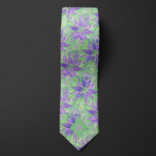 Abstrakt Lavender och Lime Green Blommigt Slips