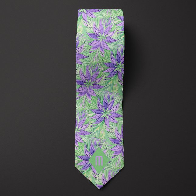 Abstrakt Lavender och Lime Green Blommigt Slips (Skapare uppladdad)