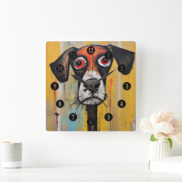Abstrakt Ledsen Red Eyed Hund Fyrkantig Klocka