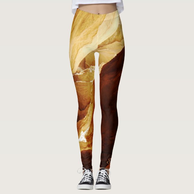 Abstrakt Leggings, Brown och Guld med Namn Leggings (Framsida)