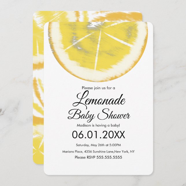 Abstrakt Lemon Citrus Gult Lemonade Baby Shower Inbjudningar (Fram/baksida)
