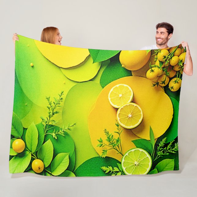 Abstrakt Lemon Lime Natur Art Fleecefilt (På plats)