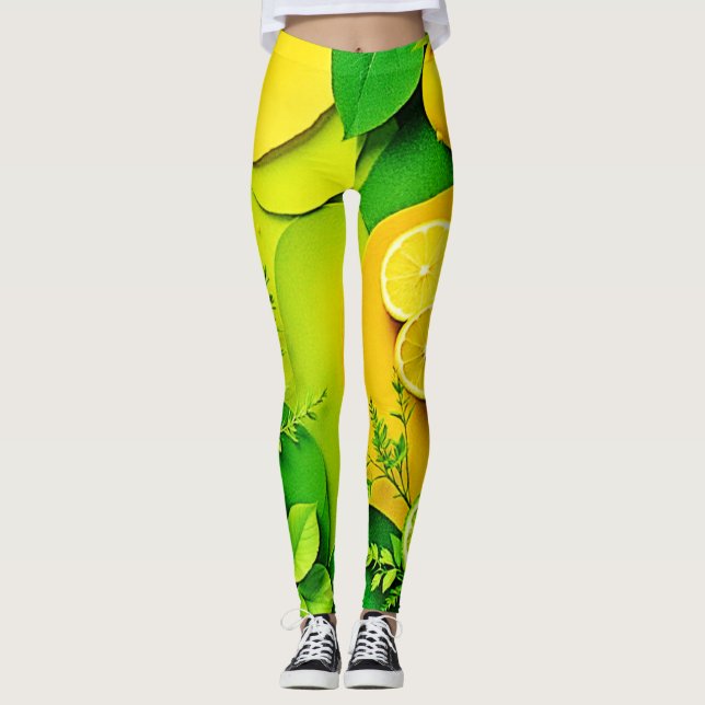 Abstrakt Lemon Lime Natur Art Leggings (Framsida)