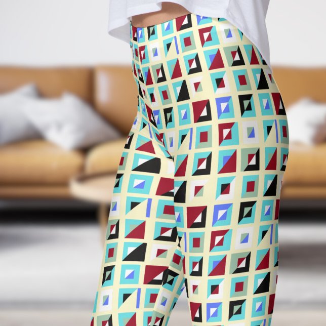 Abstrakt Lemon White Chiffon Mosaic Mönster Leggings (Signs on Lemon Chiffon Leggings)