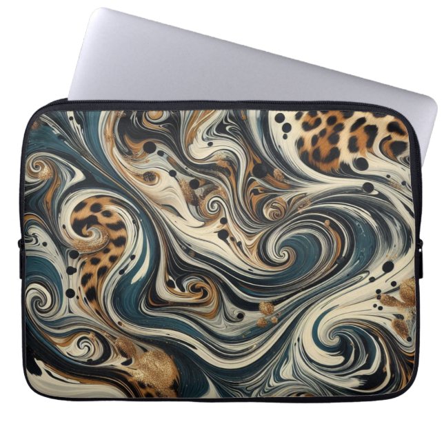 Abstrakt Leopardycktryck Virvel Laptop Fodral (Framsidan)