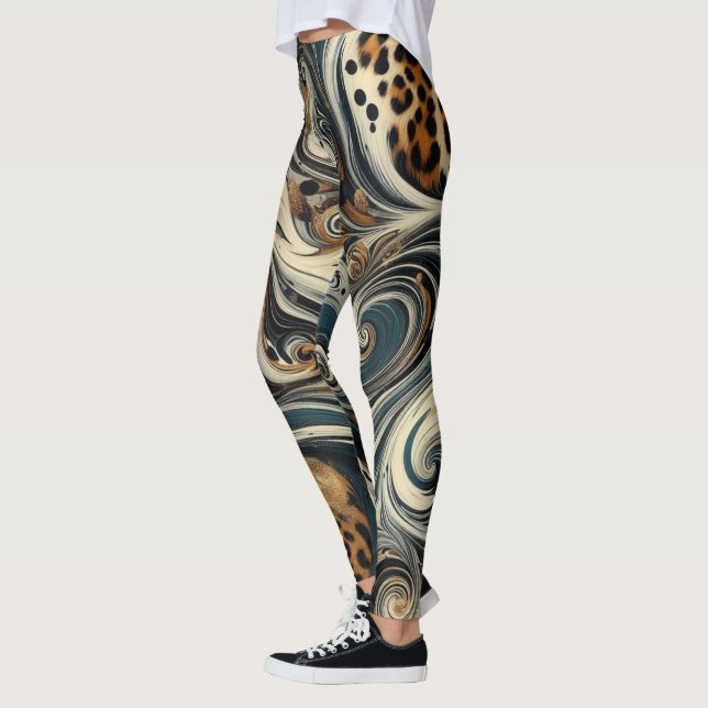 Abstrakt Leopardycktryck Virvel Leggings (Vänster)