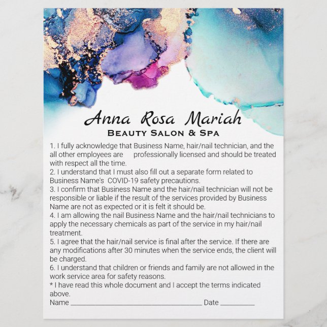 *~* Abstrakt Liability Waiver + Services Beauty Reklamblad (Framsidan)