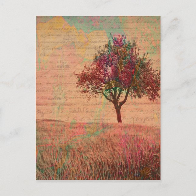 Abstrakt Ligcape Art Pastels Träd Meadow Ord Vykort (Front)