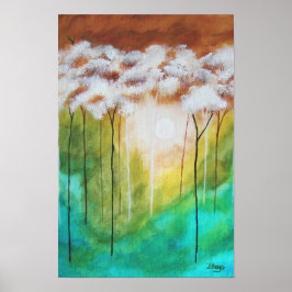 Abstrakt Ligcape Art, Smala Träd, Teal, Guld Poster