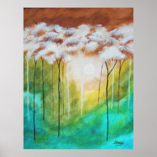 Abstrakt Ligcape Art, Smala Träd, Teal, Guld Poster