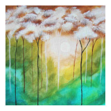 Abstrakt Ligcape Art, Smala Träd, Teal, Guld