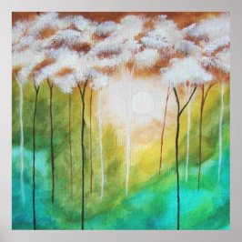 Abstrakt Ligcape Art, Smala Träd, Teal, Guld Poster