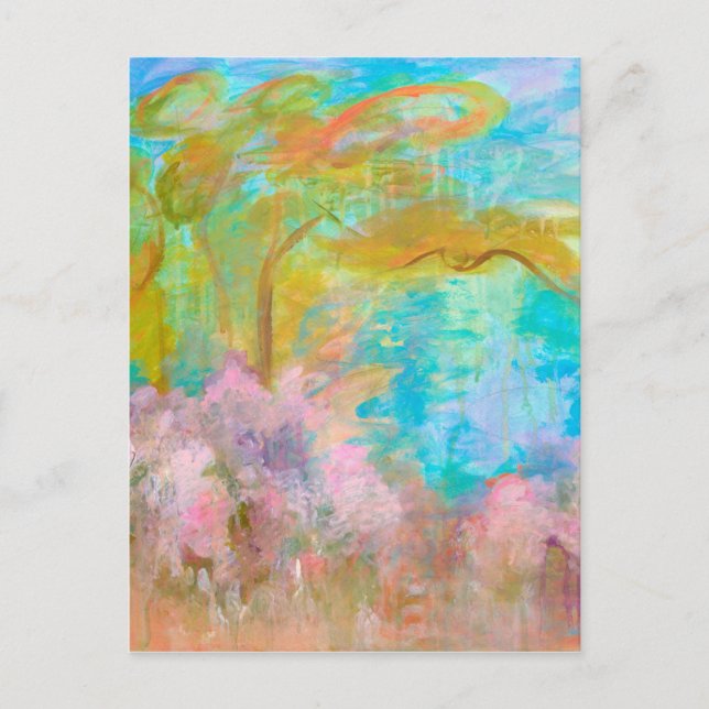 Abstrakt Ligcape Art Träd Rosa Aqua Flowers Vykort (Framsida)