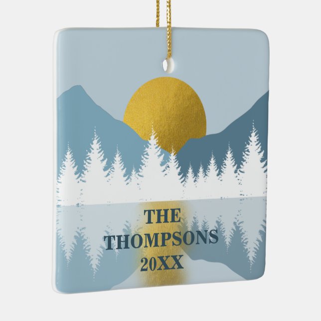 Abstrakt Ligcape Golden Winter Sunset Sunrise Julgransprydnad Keramik (Höger)