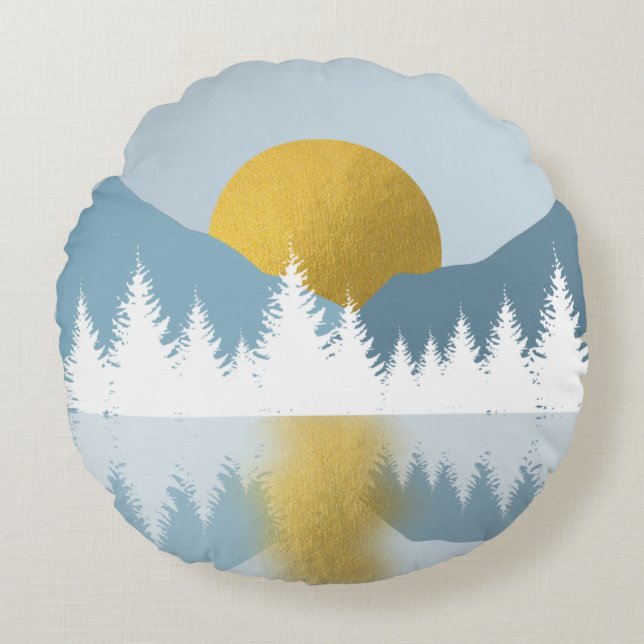 Abstrakt Ligcape Golden Winter Sunset Sunrise Rund Kudde (Framsidan)
