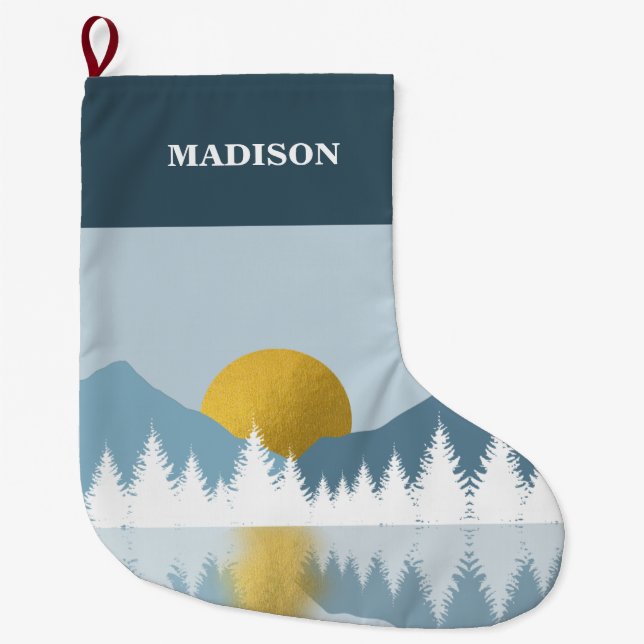 Abstrakt Ligcape Golden Winter Sunset Sunrise Stor Julstrumpa (Framsidan)