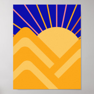 Abstrakt Liggande blå Gult berg Poster