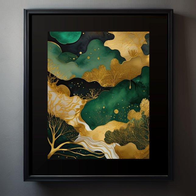 Abstrakt Liggande målning Guld Grönt II Poster (Skapare uppladdad)