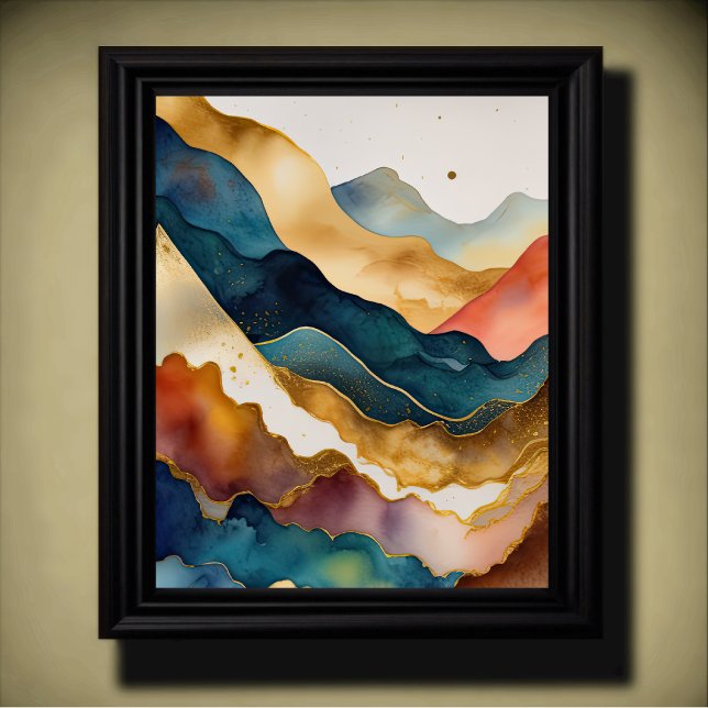 Abstrakt Liggande målning Guld Peach Blue Poster (Skapare uppladdad)