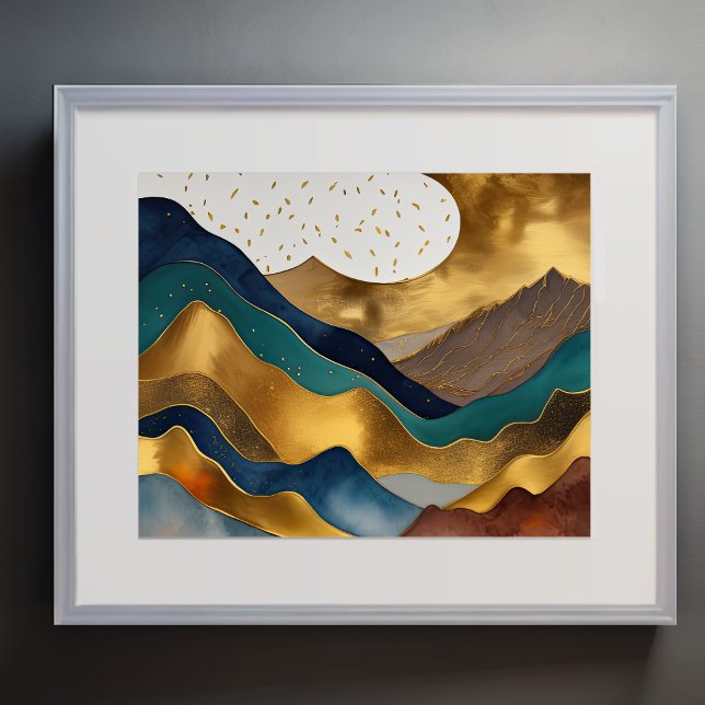 Abstrakt Liggande målning Guld Rust Blue Poster (Skapare uppladdad)
