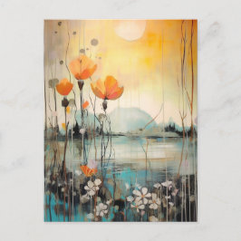 Abstrakt liggande med röda vallmo vykort