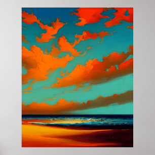 Abstrakt liggande med solnedgång orange enkel poster