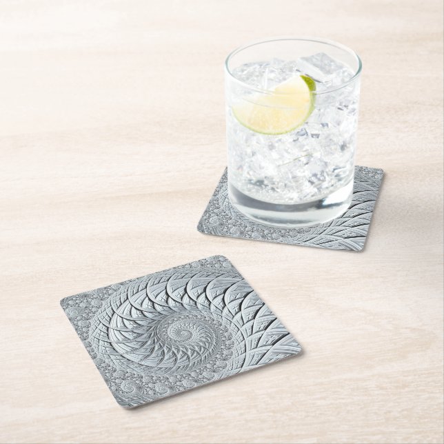 Abstrakt Light Grått Spiral Fractal Underlägg Papper Kvadrat (Insitu)