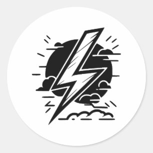 Abstrakt Lightning Art i BW Runt Klistermärke
