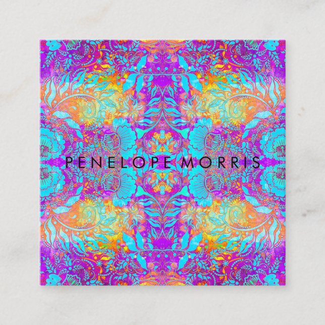 Abstrakt Lila Aqua Orange Beauty Stylist  Fyrkantigt Visitkort (Framsida)