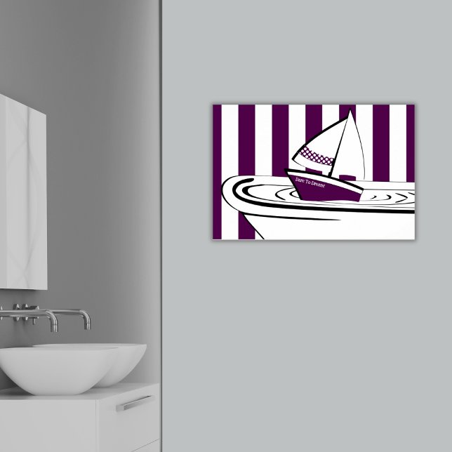 Abstrakt Lila Bathtub Leksak Sailing Boat Poster (Abstract Purple Bathtub Toy Sailing Boat, Dare to Dream!, Poster, Bathroom)