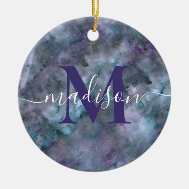 Abstrakt lila blåkol kvartspartsmarmor granit julgransprydnad keramik (Framsidan)