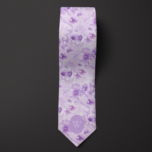Abstrakt Lila Blommigt Monogram Slips (Skapare uppladdad)