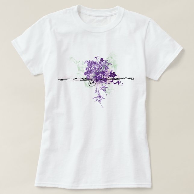Abstrakt lila blommorblommigtbukett t shirt (Design framsida)