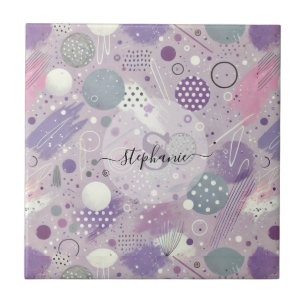 Abstrakt Lila Circles with Paint Strips accents (f Kakelplatta