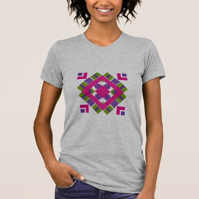 Abstrakt Lila Flerfärgad Diamant Bild T Shirt (Framsida)