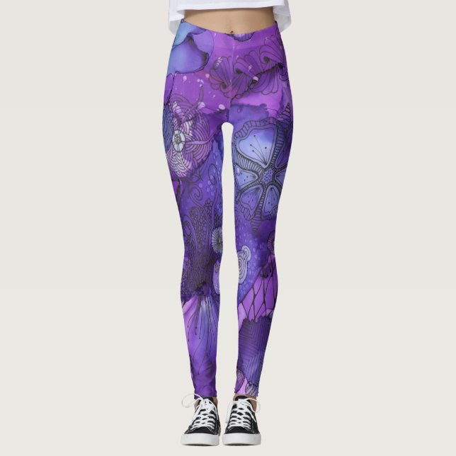 Abstrakt Lila Glow Leggings (Framsida)