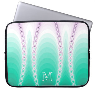 Abstrakt Lila Grönt Gradient Fractal Monogram Laptop Fodral