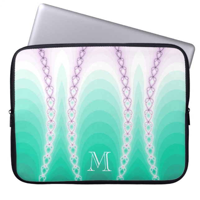 Abstrakt Lila Grönt Gradient Fractal Monogram Laptop Fodral (Framsidan)