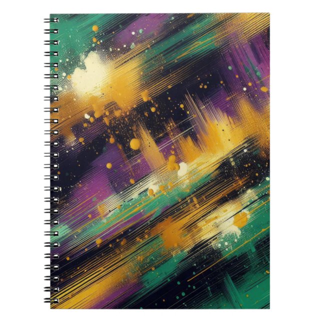 ABSTRAKT LILA GRÖNT GULD MARDI GRAS STÄNK ANTECKNINGSBOK (Framsidan)