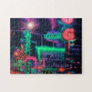 Abstrakt Lila Grönt Red Neon Ljus Medley Pussel
