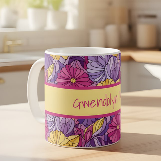 Abstrakt lila gul rosa glasmålning kaffemugg (Skapare uppladdad)