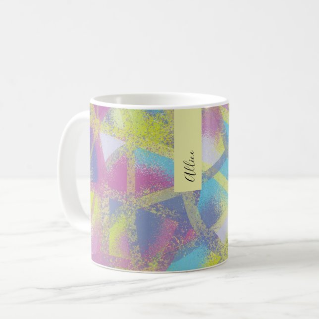 Abstrakt lila gult Blue Monogram Kaffemugg (Framsida vänster)