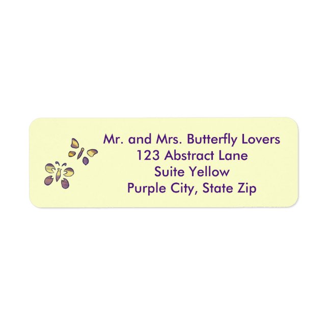 Abstrakt Lila Gult Butterflies-Adressetiketter Returadress Etikett (Framsidan)