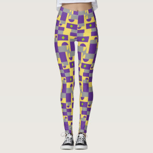 Abstrakt Lila Gult Mönster med halvcirklar Leggings