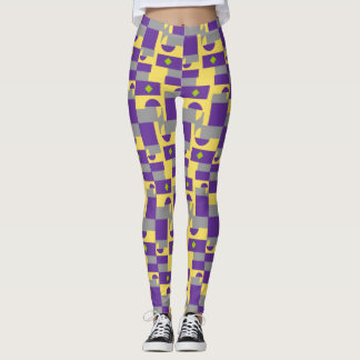 Abstrakt Lila Gult Mönster med halvcirklar Leggings