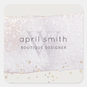 Abstrakt Lila Lilac Brush Stoke Monogram Glitter Fyrkantigt Klistermärke