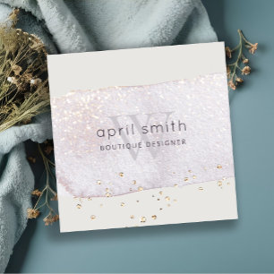 Abstrakt Lila Lilac Brush Stoke Monogram Glitter Fyrkantigt Visitkort