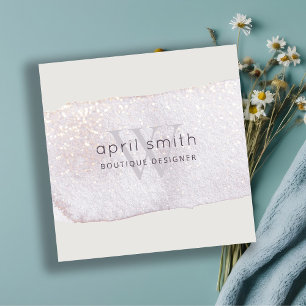 Abstrakt Lila Lilac Brush Stoke Monogram Shiny Fyrkantigt Visitkort