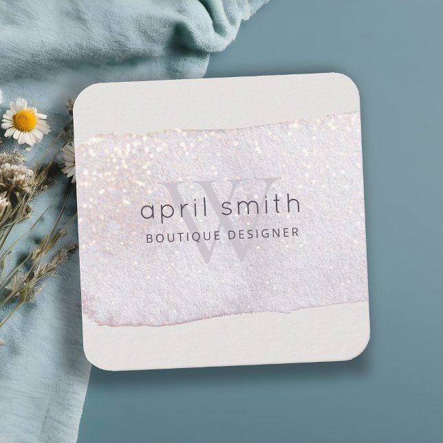 Abstrakt Lila Lilac Brush Stoke Monogram Shiny Fyrkantigt Visitkort (Skapare uppladdad)