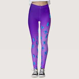 Abstrakt Lila Måne och fjärilar Leggings